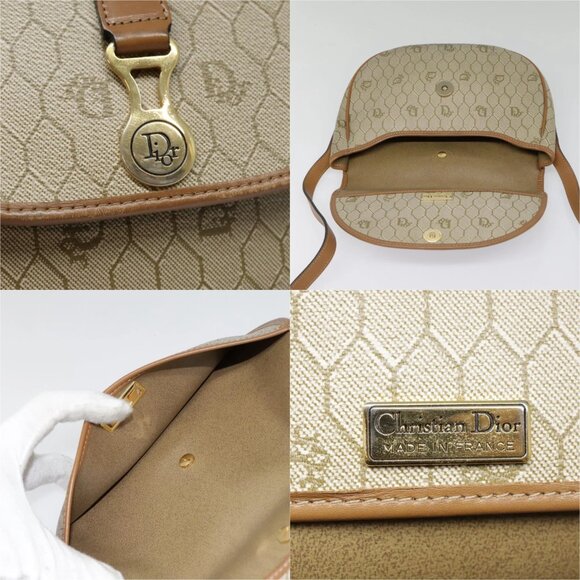 Christian Dior Honeycomb Canvas Shoulder Bag PVC Leather Beige Gold Auth 91284 - Picture 13 of 15